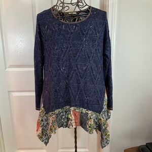 Oddy Boho Blue Floral Long Sleeve Cottagecore Tunic Plus Size 2X
